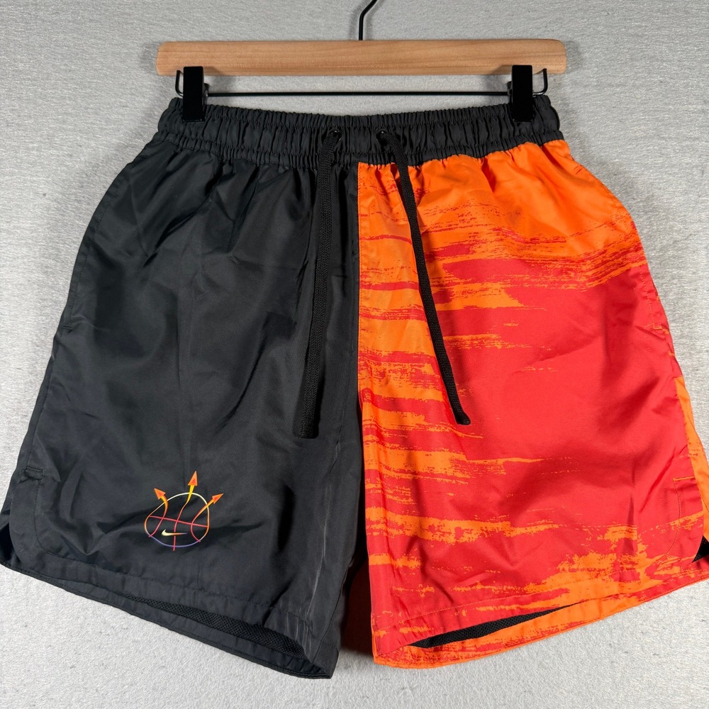 Nike‎ Mens Basketball Shorts Black Orange Split Graphic DV9605-010 Small Woven